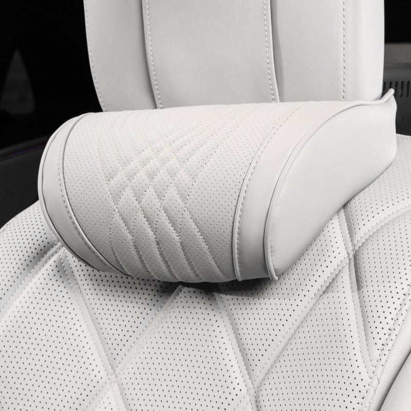 Dapucarin Car Headrest Memory Foam Neck Pillow for Driving with Leather Cover Soft Comfortable Seat Head Pillow Cushion for Most Cars SUV Sedan Home Office OffWhite Beige 1PC